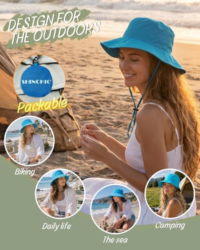 Water Resistant UPF 50+ Sun Bucket Hat Packable Brimmed for Women Men (One Size / Aqua Blue)