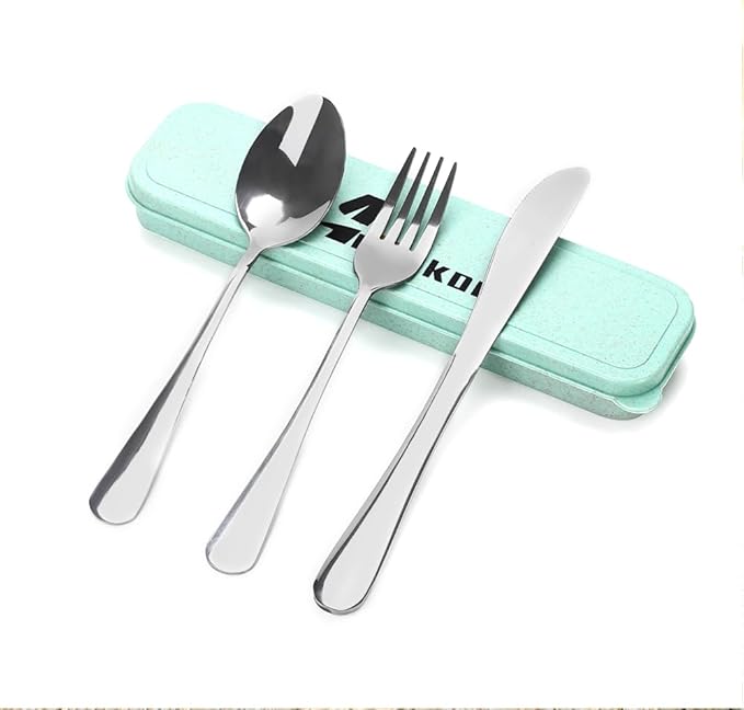 4 Piece Travel Utensils Camping utensils Travel Silverware Set by Ansukow