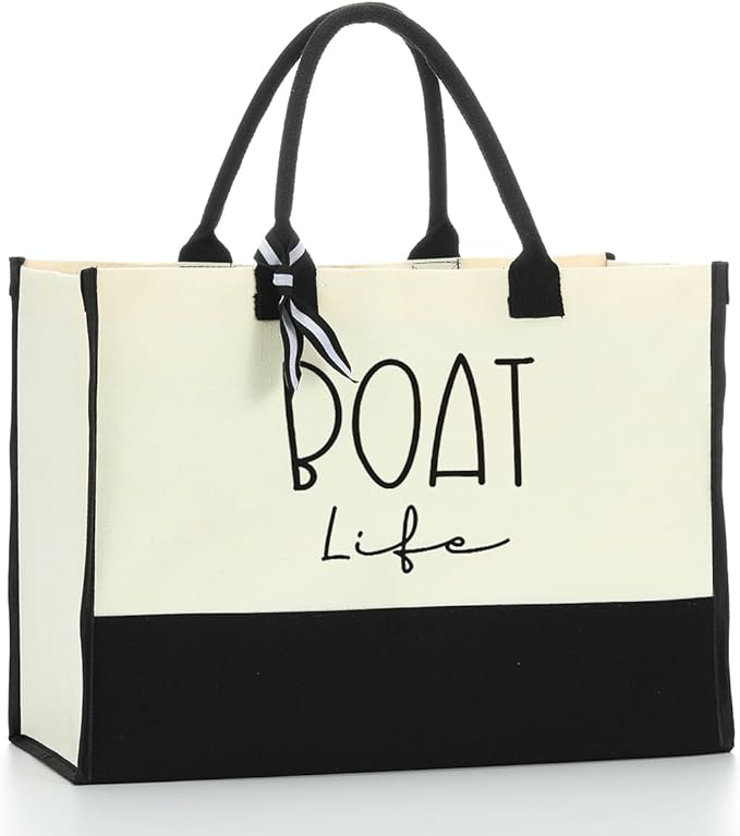 Lake Life Tote Bag for Women Waterproof Personalized Beach Bag Canvas Bag Funny by HODREU
