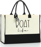 Lake Life Tote Bag for Women Waterproof Personalized Beach Bag Canvas Bag Funny by HODREU