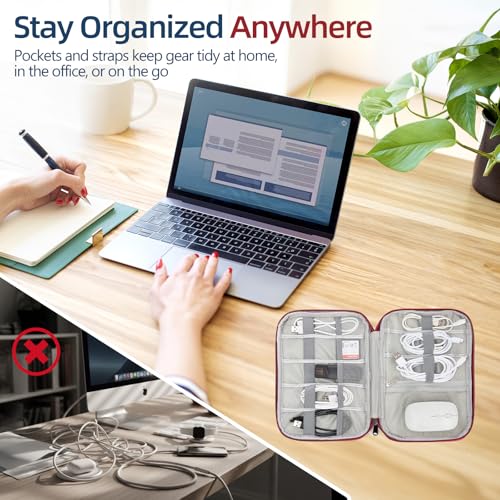 Small Cable Organizer Travel Case for Chargers (red)