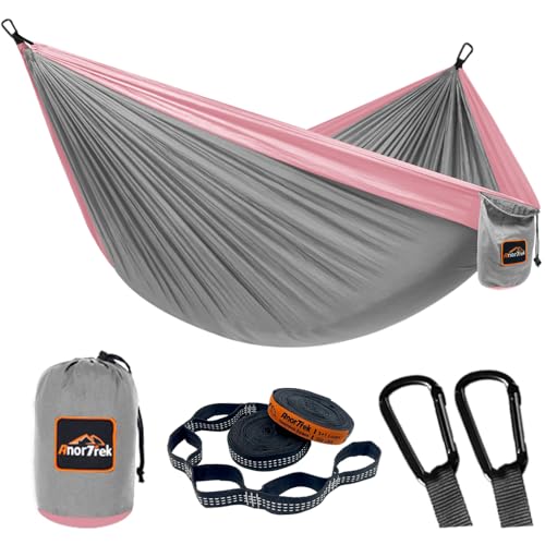 Camping Hammock (Gray&pink / Double 118''L x 78''W)