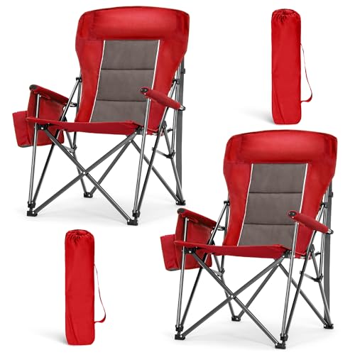 Oversized Outdoor Camping Chairs Support 500 LBS 2 Pack (Twin Pack / Red)