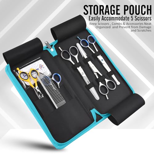 Leather 5 Scissor & Shear Storage Case for Hairstylist (TURQUOISE)