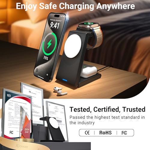 5-in-1 Portable Charger, Foldable Charging Station Fast Charging, Magsafe Charger Pack Magnetic, Travel Wireless Charging Station for iPhone 17/16/15/14/13/12,iWatch, Air pods, PureBlack (PureBlack)