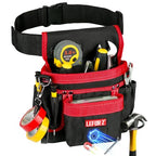 Tool Belt,14-Pockets Tool Belts for Men with Magnetic Tool Pouch (Black&red)
