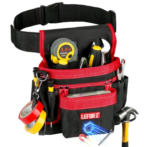 Tool Belt,14-Pockets Tool Belts for Men with Magnetic Tool Pouch (Black&red)