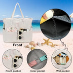 Beach Pool Bags Tote for Women Ladies Large Gym Tote Carry On Bag With Wet Compartment for Weekender Travel Waterproof (Brown Striped Bow)