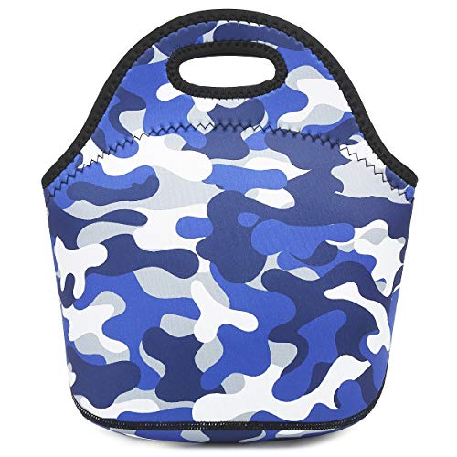 Neoprene kids Lunch box Insulated Soft Bag Mini Cooler Thermal Meal Tote Kit for Boys (Blue Camo)