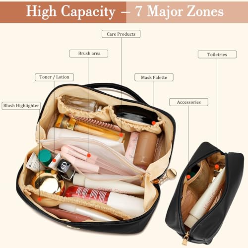 Initial Makeup Bag Personalized Gift for Women Teen Girls (Black / B)