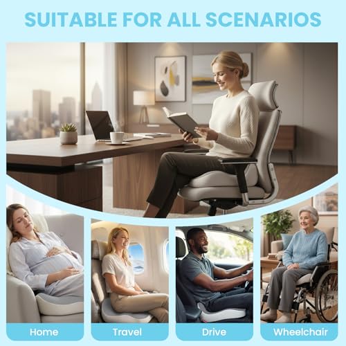 Seat Cushion Memory Foam for Sit Bone and Back Pain Relief (Gray)