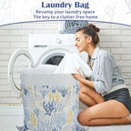 Canvas Laundry Bag with Handles & Drawstring 30"Wx35"H (Aesthetic Coral L+ / L+ 30"Wx 35"H┃1 Pack)