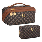 Initial Makeup Bag Personalized Gift for Women Teen Girls (Coffee / C)