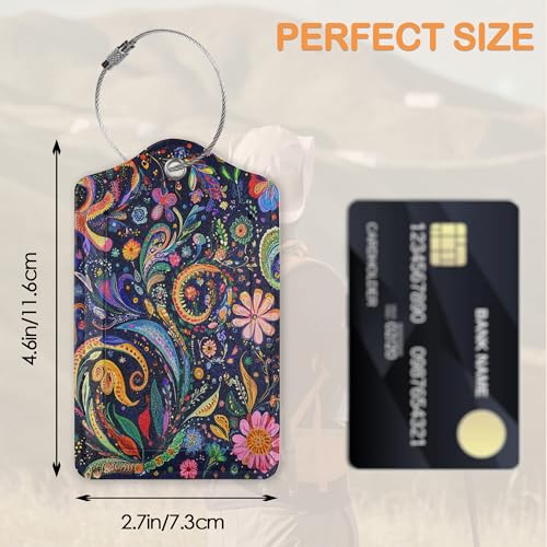 Colorful Boho Floral 3 PCS PU Leather Luggage Tags for Suitcase (Colorful Boho Floral)