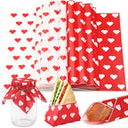 100 Pcs Valentine's Day Wax Paper Sheets for Food Wrapping (Red, White / Classic)