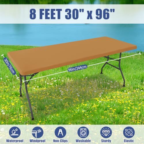 2 Pack Rectangle Spandex Fitted Table Cloth (Camel / 96" x 30" (Rectangular))