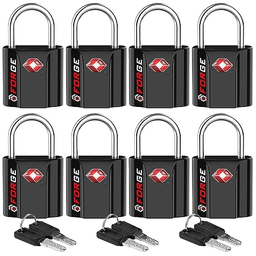 Small Size TSA Approved Luggage Locks (Black 8 Pack)