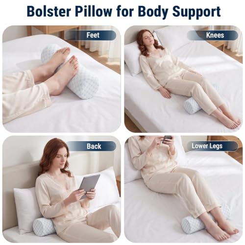 Neck Roll Pillow for Neck Pain Relief (Cool Blue / Medium - 5.0" H)