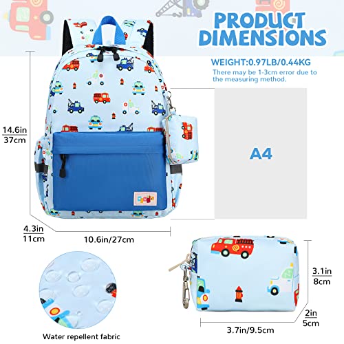 Lightweight Waterproof Toddler Backpack Boys Rescue Vehicle Blue (Colorful Rescue Vehicles Light Blue)