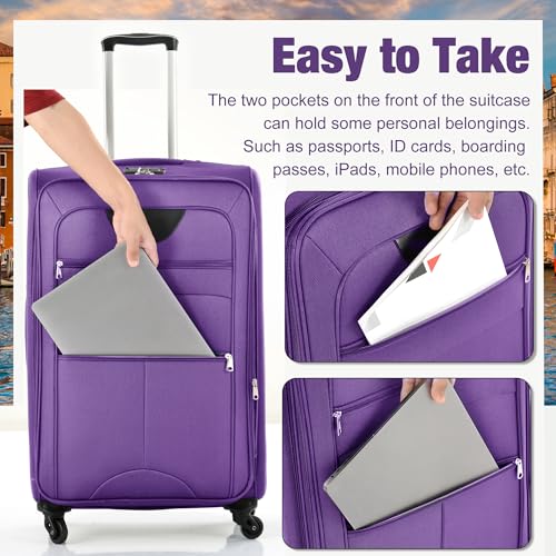 Softside Luggage Set Lightweight 3 Piece Suitcase with Duffel Bag (Softside Luggage(22/26/30) / Purple + bags)