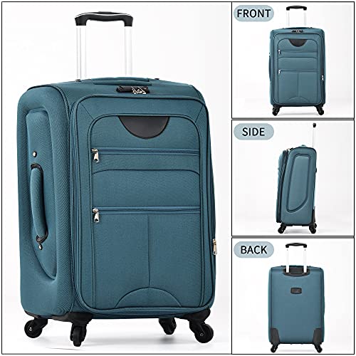 Softside Luggage Set Lightweight 3 Piece Suitcase with Duffel Bag (Softside Luggage(22/26/30) / Blue Green + bags)