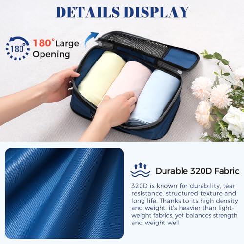 4 Set/6 Set/8 Set Compression Packing Cubes Travel Accessories Expandable Packing Organizers(HalfMesh,8-Navy) (8-Navy / Half Mesh)