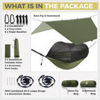 Camping Hammock Portable Tent (Miztli Green Bundle / 106" x 55”)