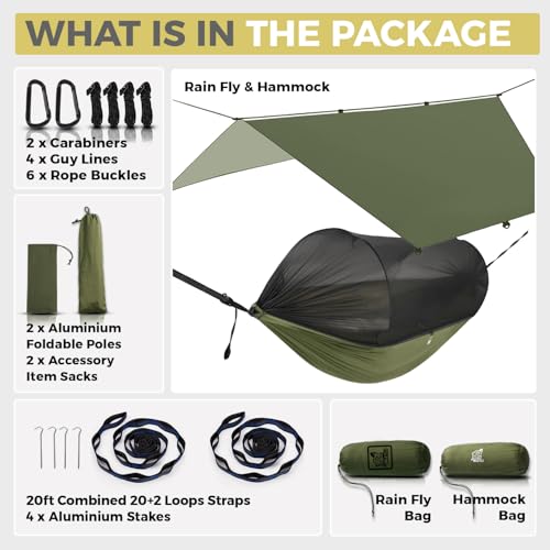 Camping Hammock Portable Tent (Miztli Green Bundle / 106" x 55”)