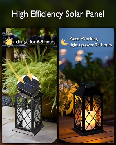 2 Pack 13'' Black Solar Lanterns (Black)