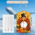 2 Pcs Autumn Turkey Luggage Tags for Suitcases PU Leather Baggage Tags Name ID Label with Privacy Cover and Stainless Steel Loop for Men Women Travel Bag Suitcase (Autumn Turkey)
