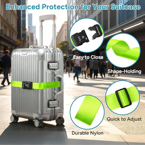 2 Pack Luggage Straps for Suitcases with TSA Lock (Apple Green)