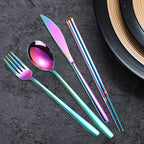 6 Pieces 18 8 Stainless Steel Flatware Set Portable Reusable Cutlery Set Travel Utensils Set Including Chopsticks Knife Fork Spoon Straws Cleaning Brush Dishwasher Safe (Multicolor)