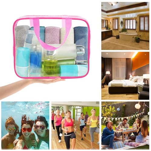 6 Packs Clear Makeup Bags (Rose Red-6PCS(Large+Medium+Small))