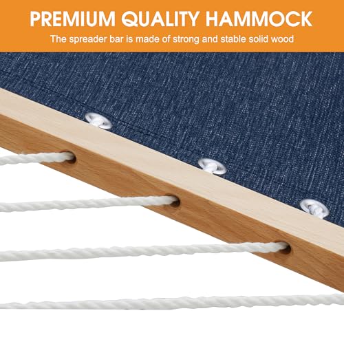 Lazy Daze Double Olefin Quick Dry Hammock with Spreader Bar for Outdoor (Heather Navy)