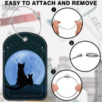 2 Pack Luggage Tag for Suitcase Cat Under the Moon Leather Suitcase Tags with Privacy Name ID Label and Stainless Steel Loop for Travel Bag (Cat Under the Moon)