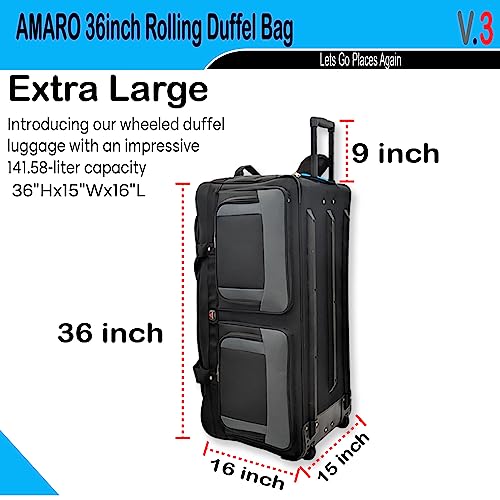 36 Inch Rolling Duffle Bag with Wheels (X-Large)