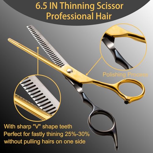 15 pcs Hair Cutting Scissors Professional (Premium Black/Gold)
