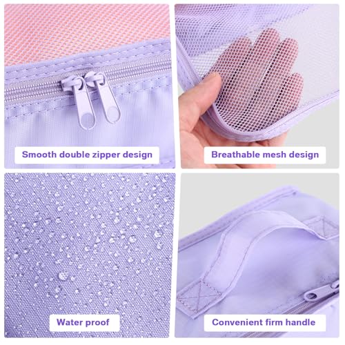 2 Packs Travel Packing Cubes 10 Pcs with Shoe Bags Purple (Purple)