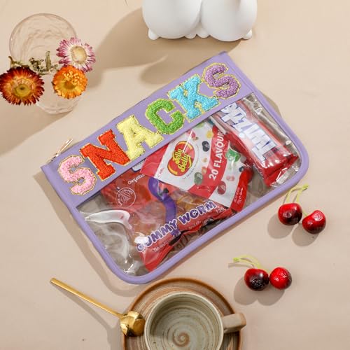 Clear Snacks Bag for Travel (Purple-Snacks)