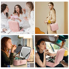 Travel Makeup Bag with LED Lighted Mirror (PINK)