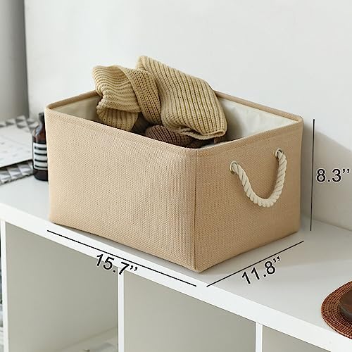 Organization and Storage Bin for Shelves (Beige / 3PCS/Large - 15.7Lx11.8Wx8.3H)