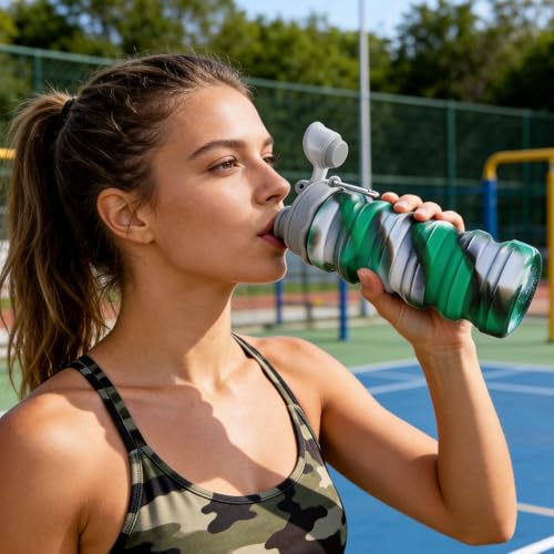 Reusable BPA Free Foldable Silicone Water Bottles for Kids (Green / 1pack)