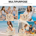 Waterproof Beach Tote Pool Bags for Women Ladies Extra Large Gym Tote Carry On Bag With Wet Compartment for Weekender Travel (Beige Floral 157)