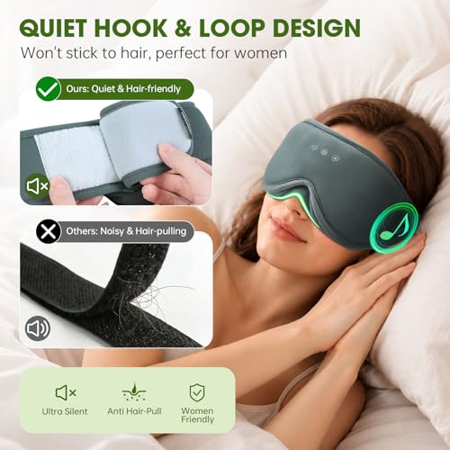 Bamboo Cotton Large Sleep Mask with Bluetooth Wireless Headphones (Dark Black)