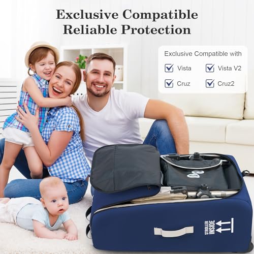 Stroller Bag Stroller Travel Bag for Airplane Compatible with UPPAbaby Vista V1 V2 V3 (Navy)