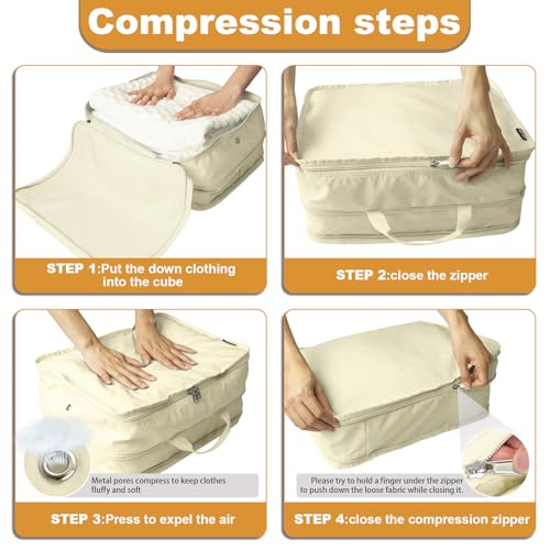 Compression Packing Cubes Travel Packing Suitcase Organizer Bags (Beige / Large)