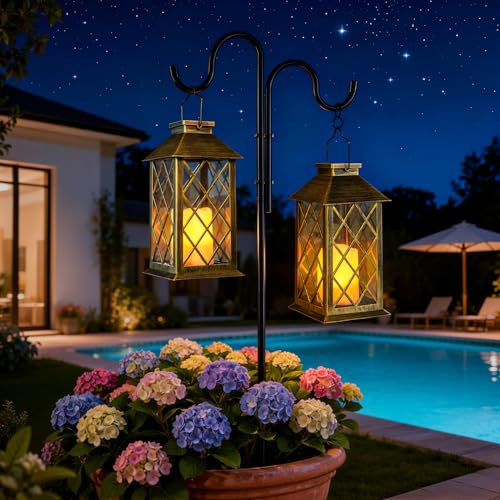 14" Solar Lanterns Outdoor Waterproof Garden Lanterns Flameless Candle Mission Lights for Table