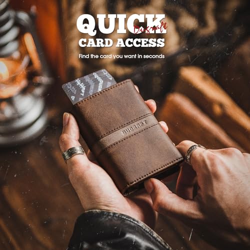 Trifold Card Wallet for Men RFID Blocking with Pop Up Credit Card Holder (Brown)