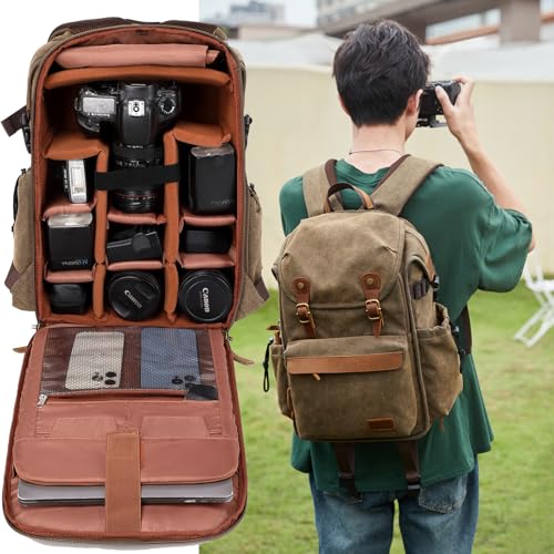 Vintage Canvas Camera Backpack (Coffee)