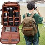 Vintage Canvas Camera Backpack (Coffee)